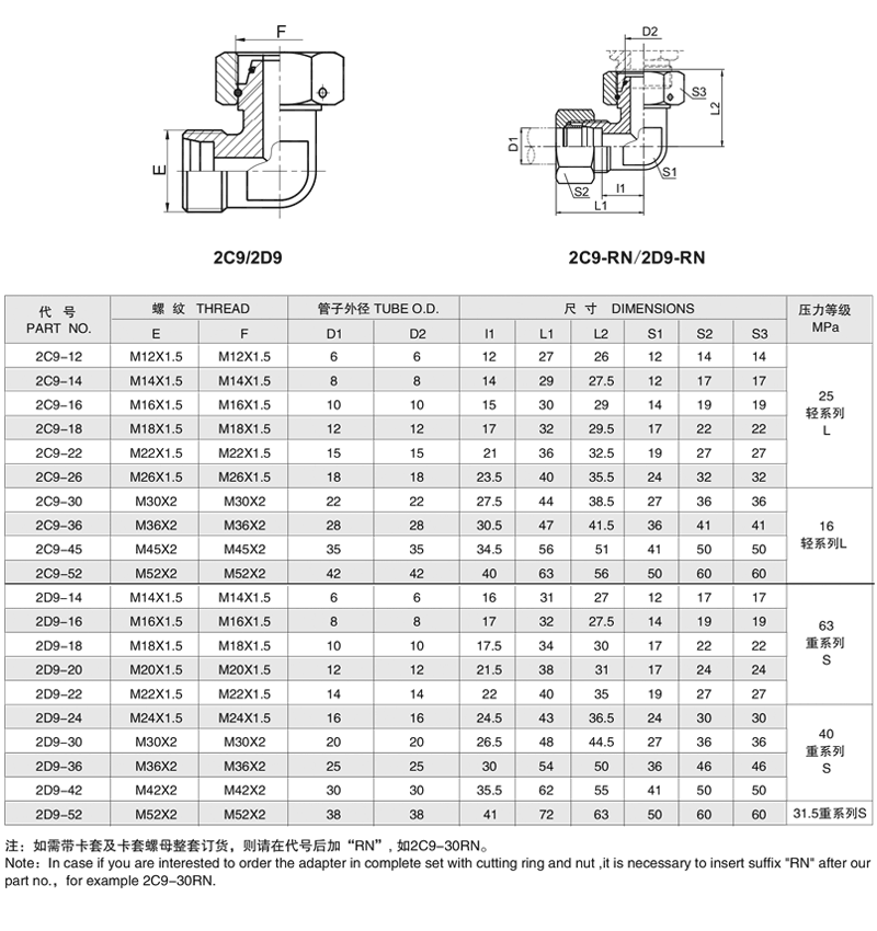 2C9 2D9外螺紋內(nèi)螺紋轉(zhuǎn)換接頭 90° 彎